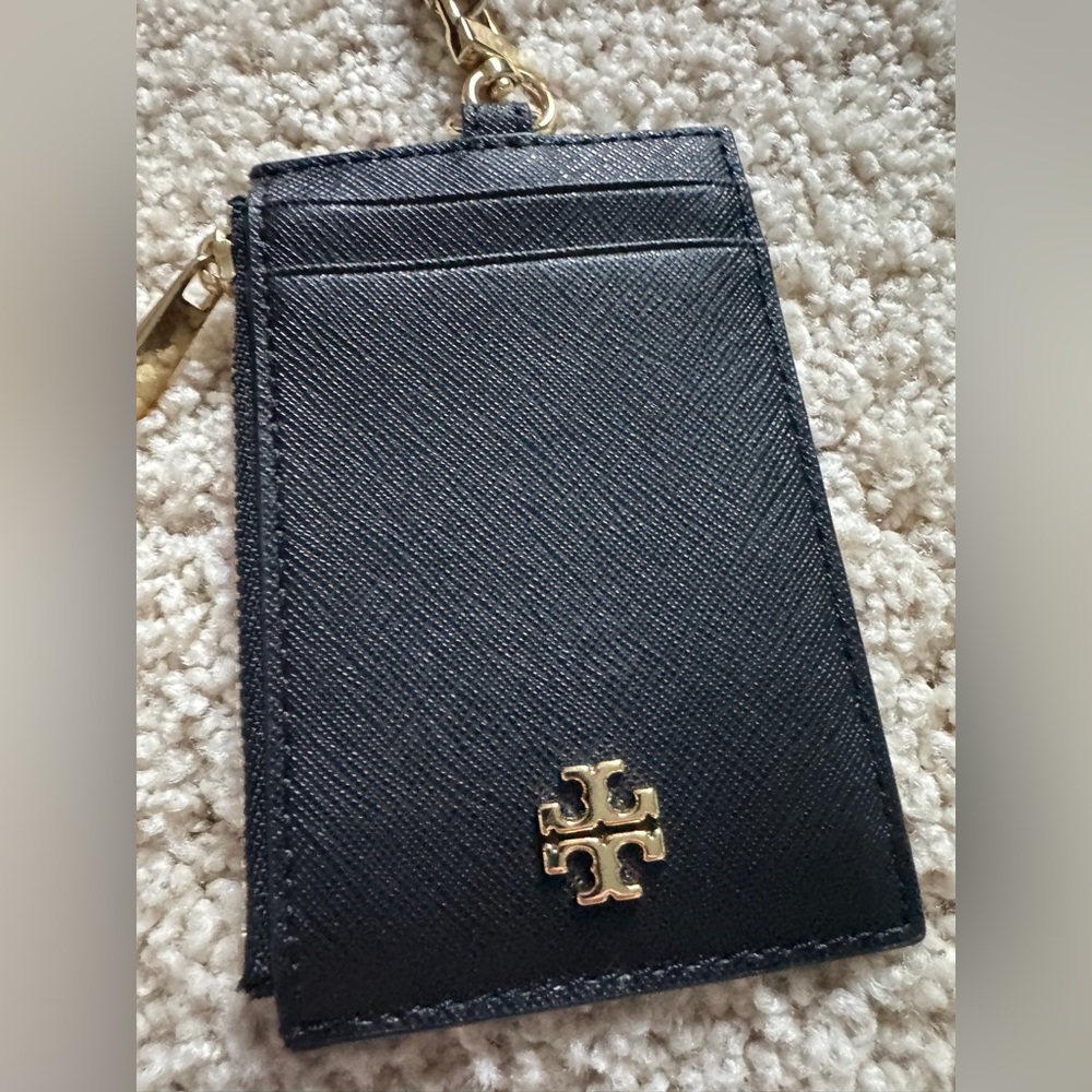 Tory Burch Black Leather Wristlet Card Case with Gold Logo NWOT - Picture 9 of 9
